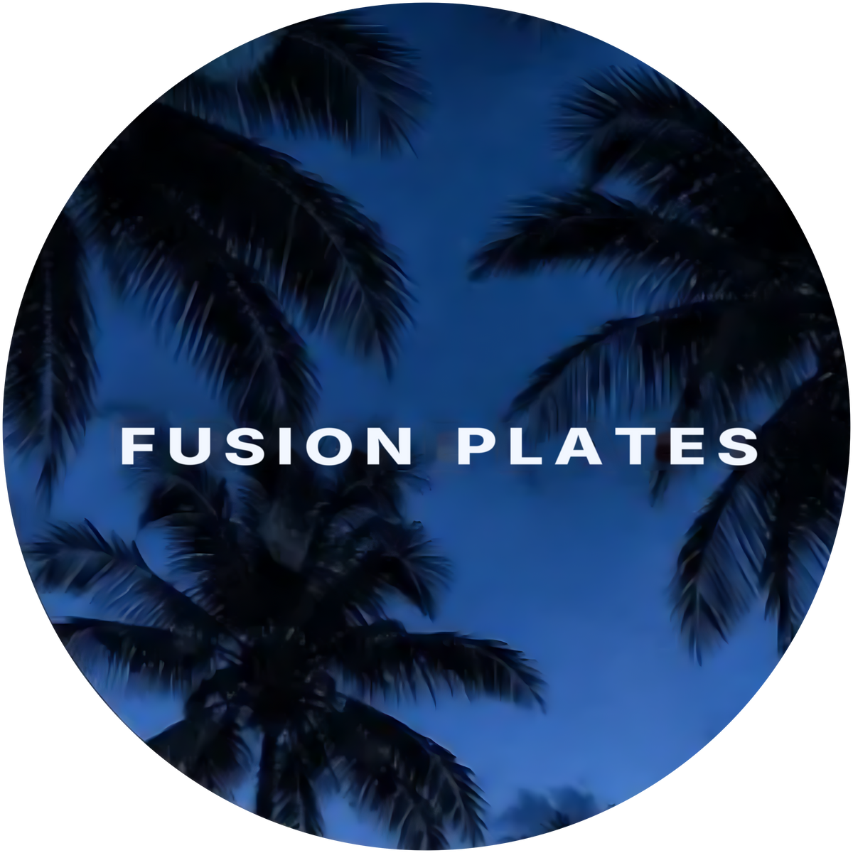 Fusion Plates logo: palm trees against a deep blue night sky