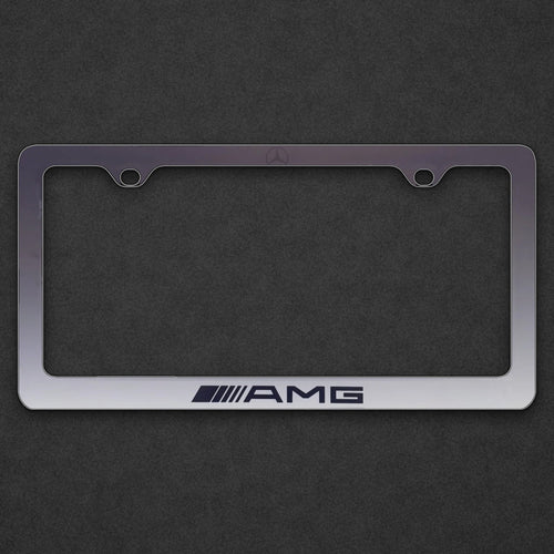 AMG gradient license plate frame on a charcoal background