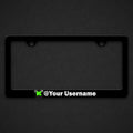Black plate frame with the Kick icon and @Your Username in white along the bottom