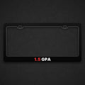 Black 1.5 GPA plate frame with red 1.5 and white GPA lettering