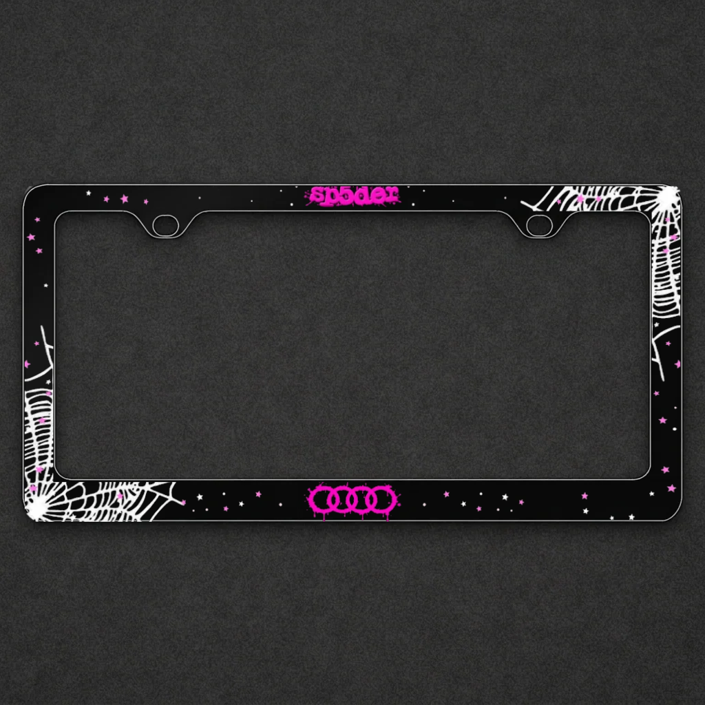 Sp5der Audi Plate Frame on a charcoal textured background